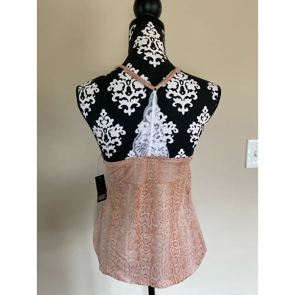 NWT Badgley Mischka Studio nude snakeskin print racerback cami tank top size M - Picture 2 of 5